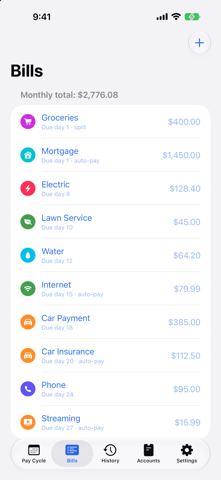 Bills list screen