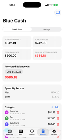 Credit card detail screen